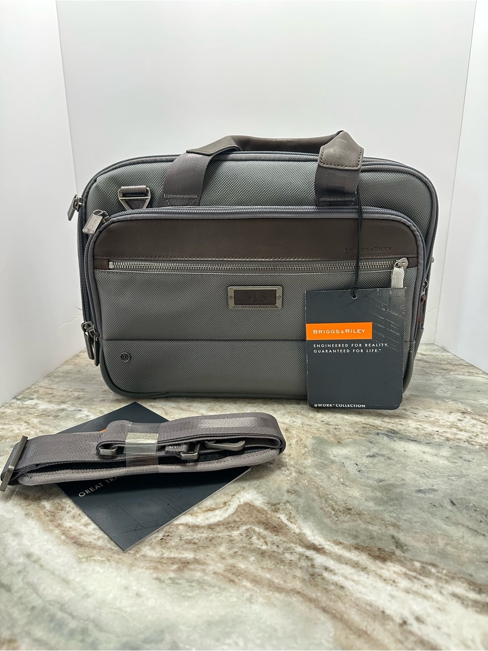 Briggs & Riley Gray Laptop Briefcase with Detachable Shoulder Strap